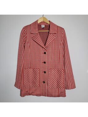 Cabi Houndstooth Jacket # 4249 Red soft white/Ivory long line business casual S